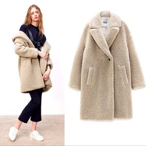 Zara Women's Cream Teddy Coat